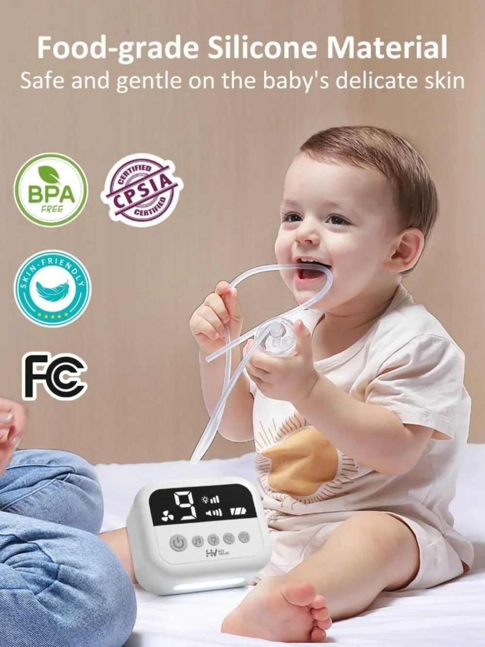 Baby Nasal Aspirator - Hospital Grade Suction, 9 Levels, Silicone Tips, Night